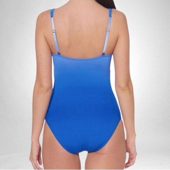 Bleu Rod Beattie 10 Hola Shirred Bandeau Ombre‎ One-Piece Swimsuit Blue - Picture 2 of 12